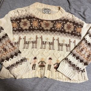 Elegant Cream and Brown Patterned Sweater